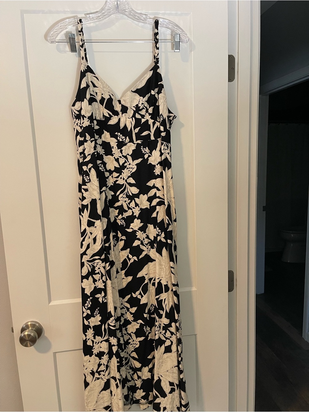 Rachel Zoe Black and Cream Floral Maxi Slip Dress